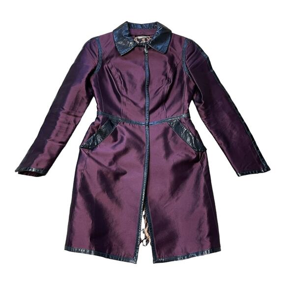 Dolce & Gabbana Vintage Burgundy Silk Black Faux Leather Trim 42 IT 6 US - Picture 1 of 4